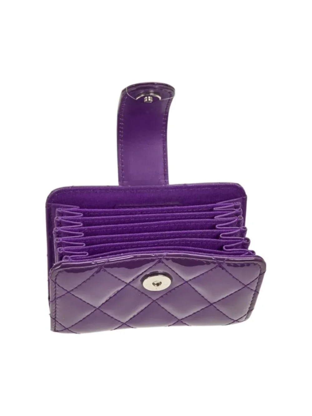 Chanel Purple Patent Quilted Accordion Card Holder